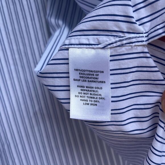 Lafayette 148 white w/blue narrow stripes, button down shirt, long sleeves, S/M - Picture 8 of 11